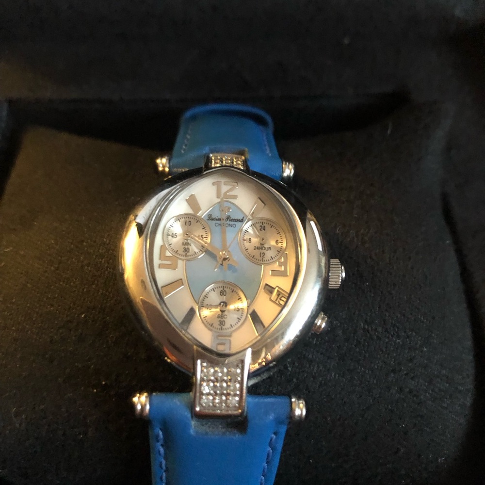 Lucien Piccard Silver Case Watch with Blue Strap